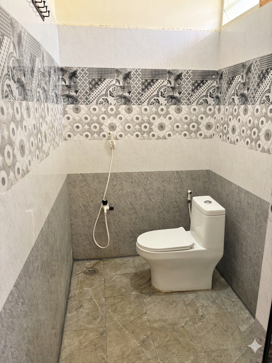 Clean hygienic washrooms in men's PG Saravanampatti